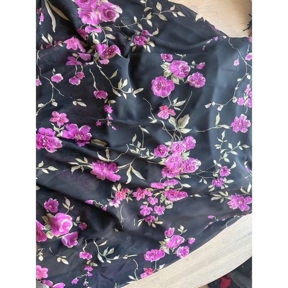 Alex Evenings 14W Vintage Whimsical Fairy Black Pink Floral Dress Ruffle  Beaded